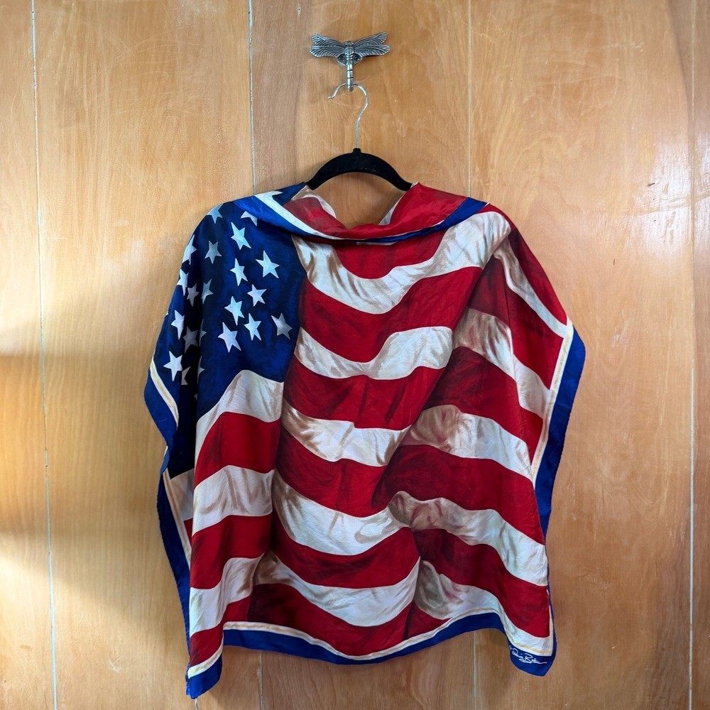 Vintage Signed Artist Flag Silk Scarf // Classic Americana Aesthetic